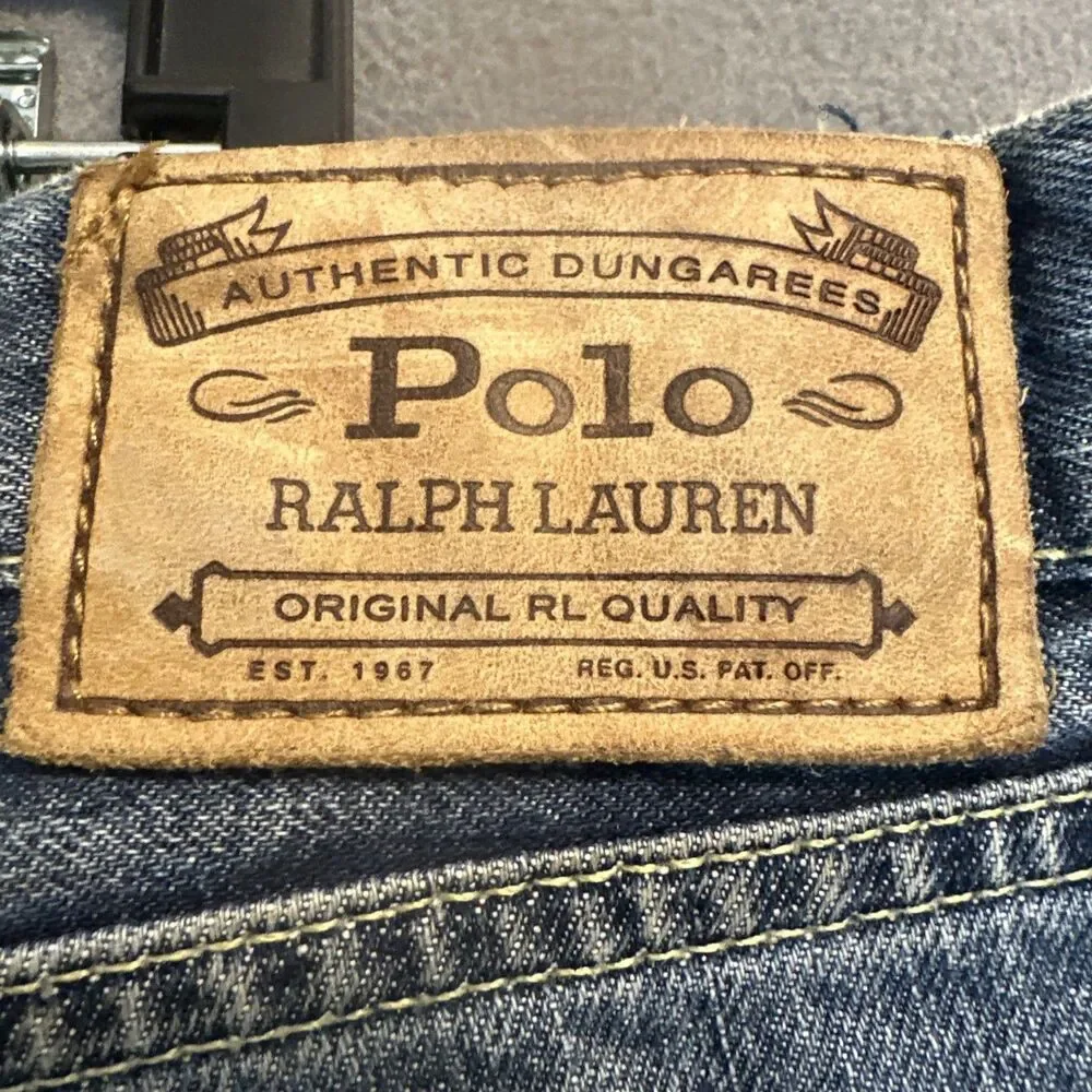Polo Ralph Lauren Hampton Straight Jeans Mens 38x30 Blue Denim Whiskering Preppy